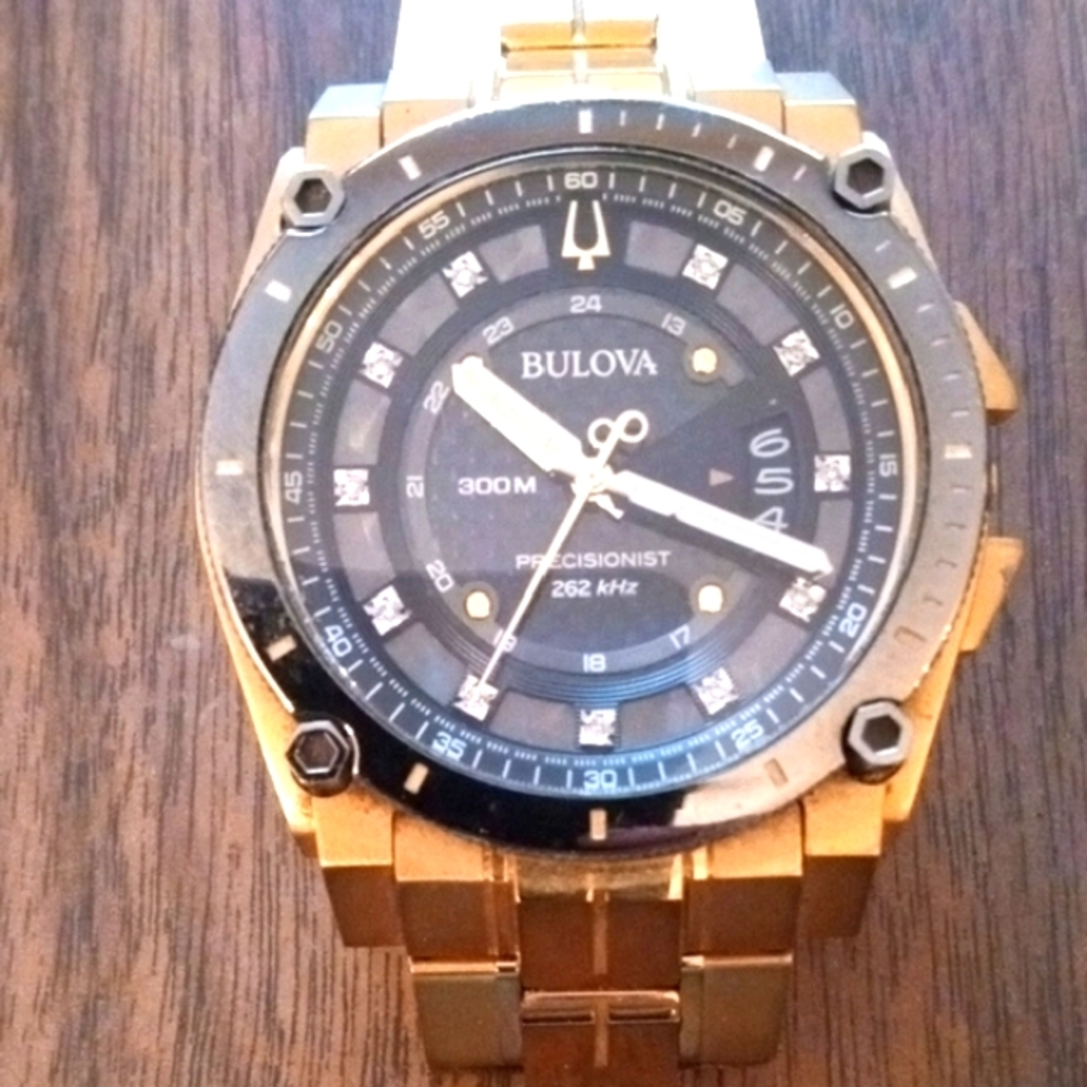 Bulova Gold Watch with Black Face Precisionist 98D156 Men's
